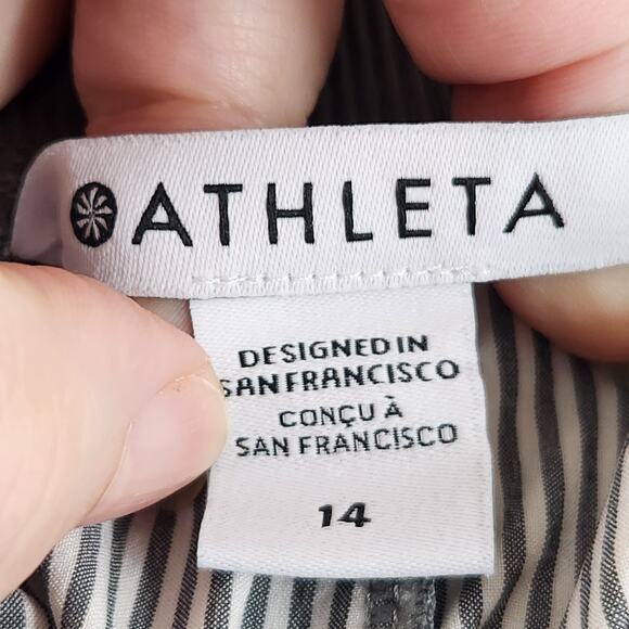 Athleta Brooklyn Textured Ankle Pant City Stripe Trouser Green & White Women 14 - Picture 2 of 12